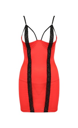 Сукня червона з чорною обробкою та трусики стрінги FEMMINA CHEMISE S/M - Passion