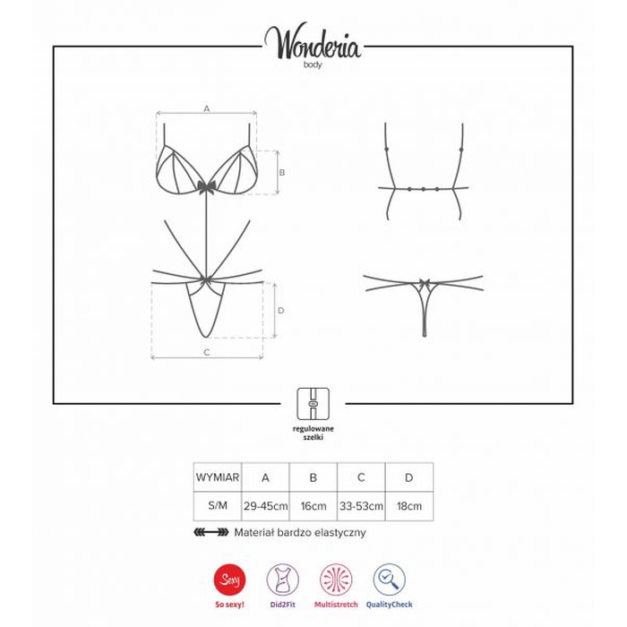 Боді мереживне зі стрепами Obsessive Wonderia чорний, S/M