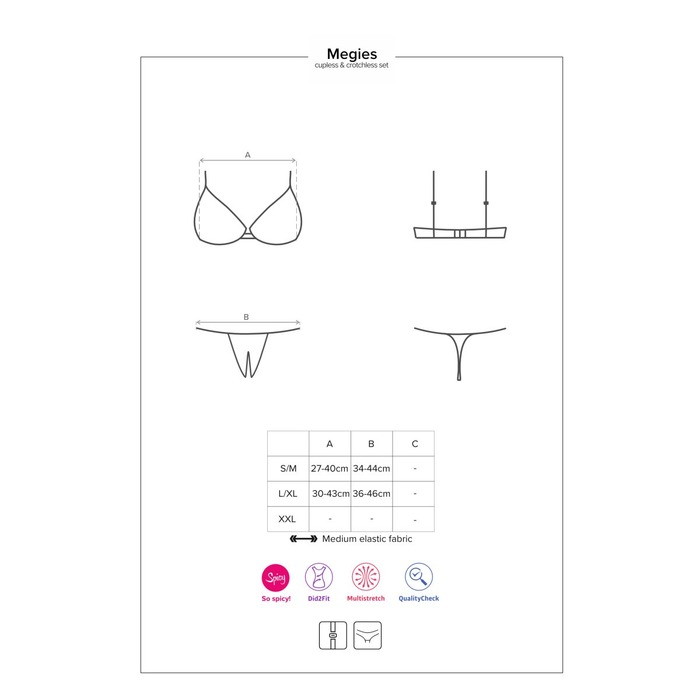 Комплект еротичний з червоною вишивкою Obsessive Megies та доступом до інтимних зон, L/XL