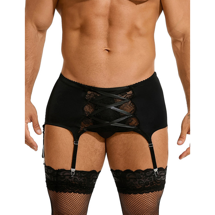 Мужской пояс кружевной с подвязками Star Night черный, S