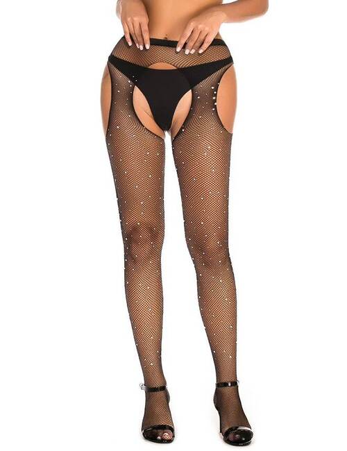 Колготки украшенные стразами с имитацией чулков Star Night Diamonds Pantyhose черный, XS-M