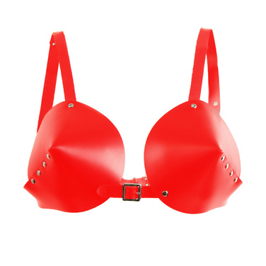 Бюстгалтер - конус 'L27' RED, экокожа, ручная работа, красный