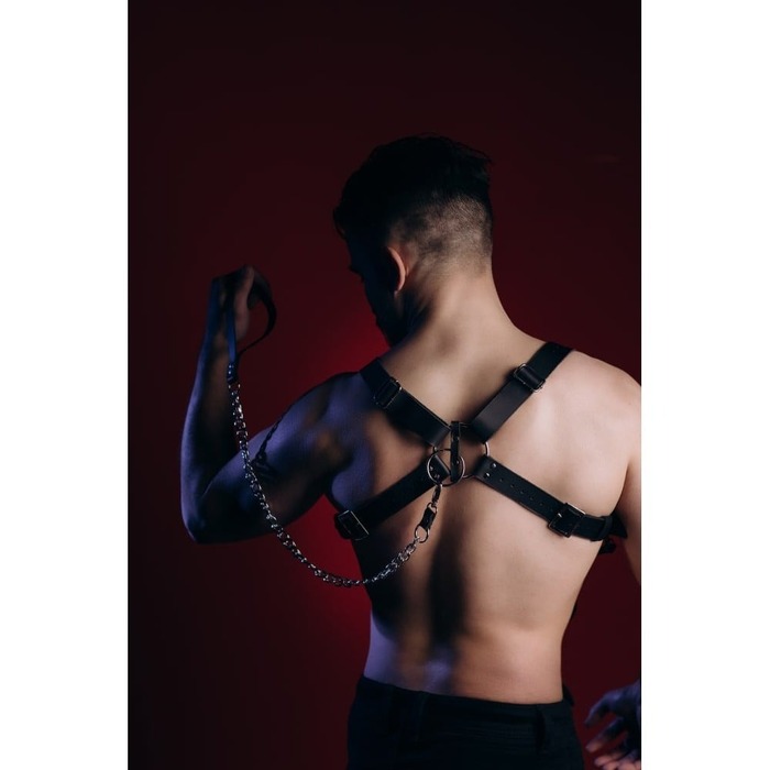 Портупея мужская из натуральной кожи с поводком РТ1 , черная, One Size