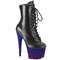 Чоботи Pleaser Adore-1020BP *7 дюймів на підборах, 2 3/4 дюйма на шнурівці, збоку блискавка, чорні, веганська шкіра/сині