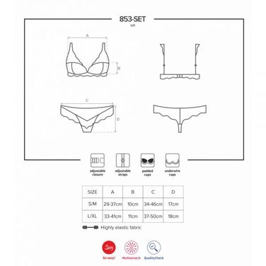 Комплект красного кружевного белья Obsessive 853-SET-3 с бежевыми вставками, S/M