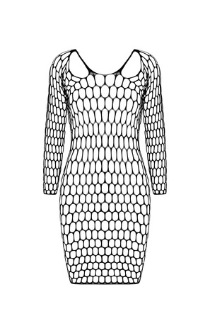 Платье крупная сетка, с глубоким вырезом и длинными рукавами BS093 красное