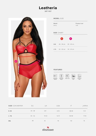 Комплект красный Obsessive Leatheria с контрастным черным кантом, S/M