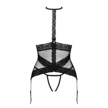 Корсет с ажурными вставками и открытой грудью Obsessive Lacrisia черный, XS/S