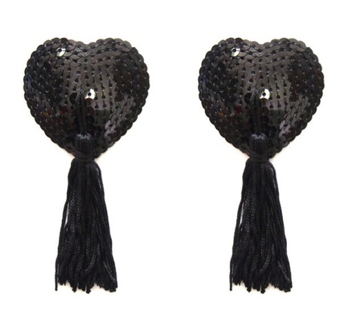 Пестисы в форме сердечек с пайетками и кисточками Sunspice, черные