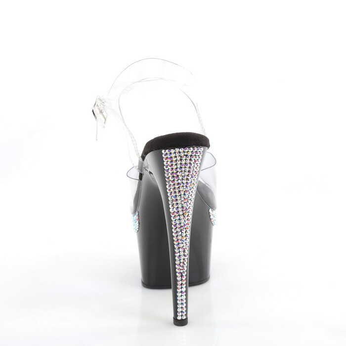 Босоножки Adore-708PHRS на платформе: каблук 18 см, платформа 7 см, ремешок на щиколотке, прозрачные с черными линиями