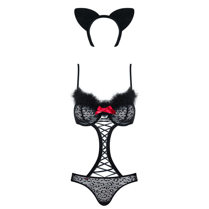 Костюм боді кішки чорний Obsessive 3 предмети GEPARDINA L/XL