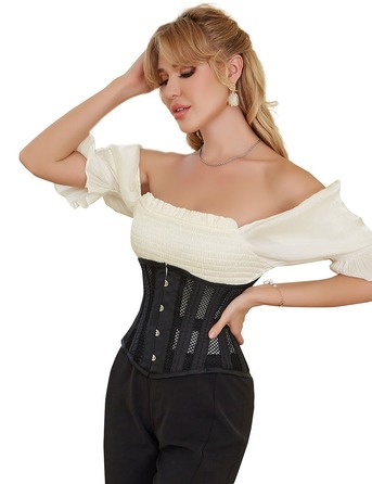 Корсет из сетки Star Night Steel Bones Grid Corsets с крючками и шнуровкой, черный, L (без коробки)