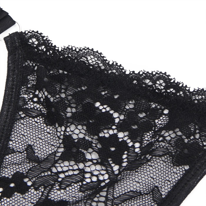 Мереживні стрінги Star Night з декором стразами Love, чорні, M