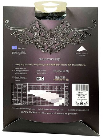 Прозорі чорні панчохи Ballerina's Secret з візерунком, мереживним верхом та заднім швом, S/M