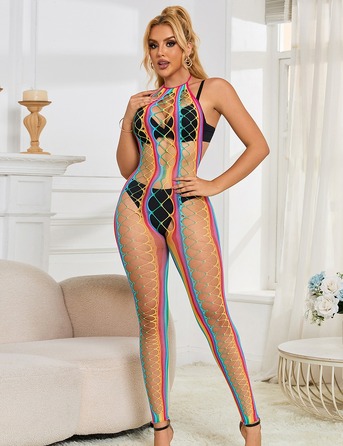 Сексуальный комбинезон в сеточку Star Night с открытой спиной и открытым доступом, радужный