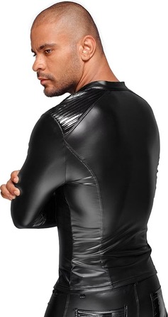 Мужская виниловая куртка с эполетами Noir Handmade H052 черная, S