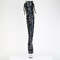 Сапоги Pleaser Bejeweled-3052HG-7, каблук 7 дюймов, высота 2 3/4 дюйма, ботфорты с открытым носком, шнуровка сзади сбоку, с RS, чёрная голограмма, лакированная кожа