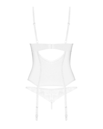 Прозорий корсет та стрінги Obsessive Alissium corset & thong білі, XS/S