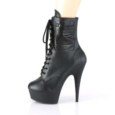 Ботильоны Delight-1020PK, каблук 6 дюймов, 3,5 см, шнуровка спереди, боковая молния, чёрная искусственная кожа/чёрный
