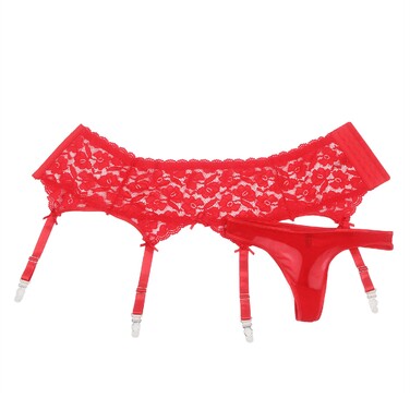 Комплект трусики с поясом для чулок StarNight, красный, XS-S