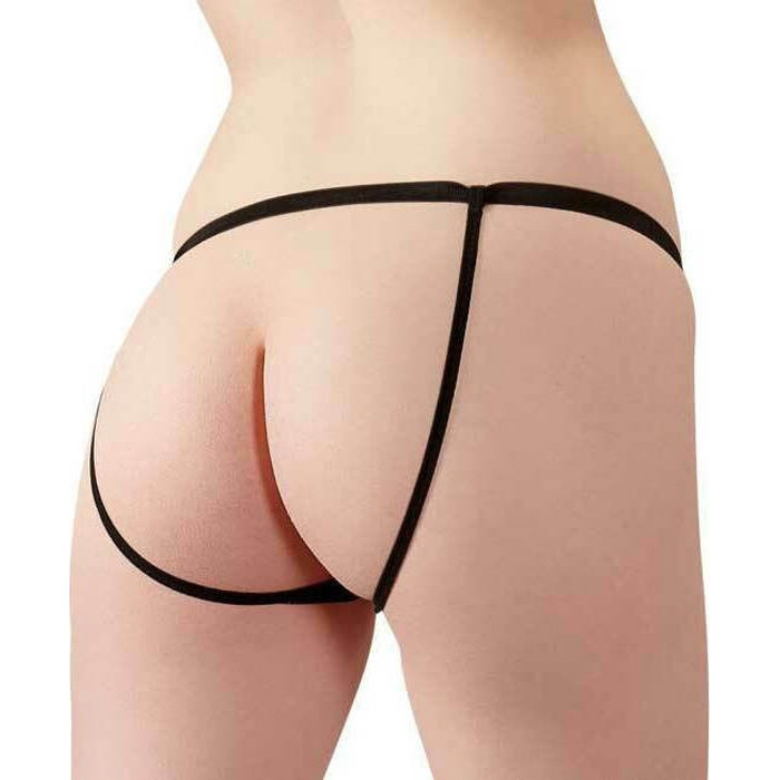 Трусики с интимным вырезом из винила Black Level черные, S/M