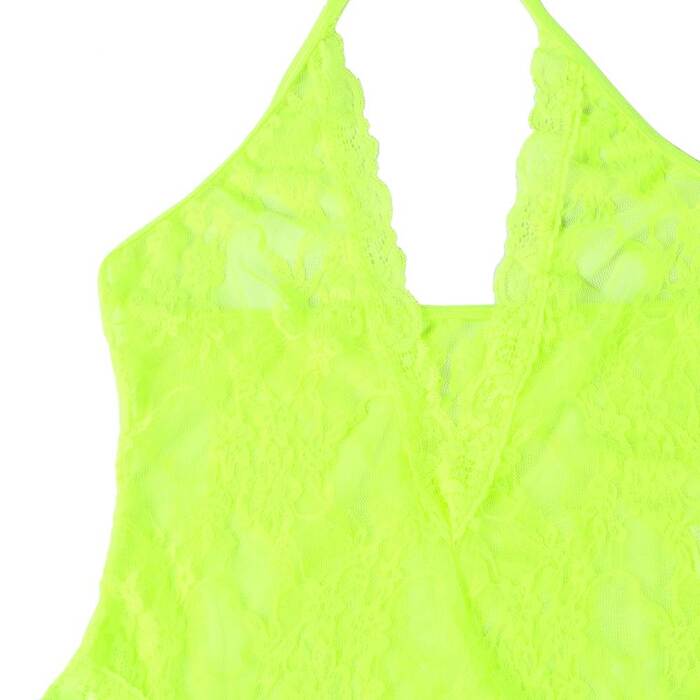 Комплект мереживний Star Night, боді з V-подібним вирізом та панчохи, салатовий