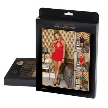 Пеньюар кружевной с открытой спиной Star Night с трусиками, красное, М