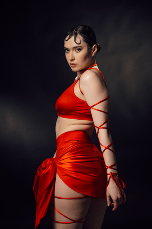 SKINN top Red silk_ червоний біфлекс шовк