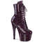 Чоботи Pleaser Adore-1020GP *7-дюймовий каблук, 2 3/4-дюймові черевики на шнурівці спереду з PF, блискавка збоку, лак кольору баклажанів з блискітками
