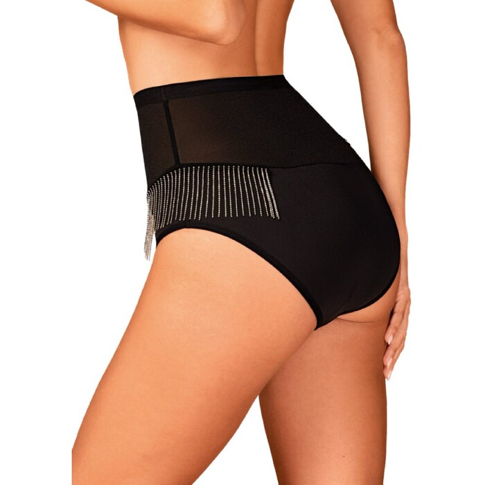 Трусики з високою посадкою та блискучою бахромою Obsessive Milladis, чорний, XS/S