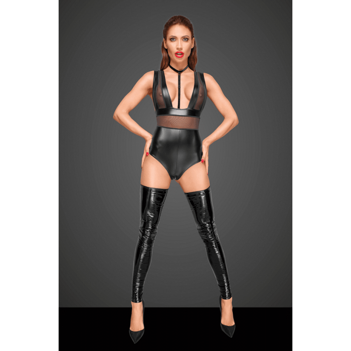 Боди сексуальный из винила с ошейником F183 Noir Handmade L