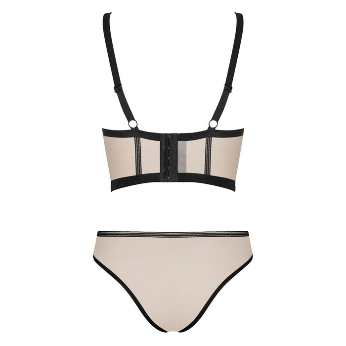 Комплект Obsessive Nudelia бюстьє з трусиками, бежевий з чорним, S/M