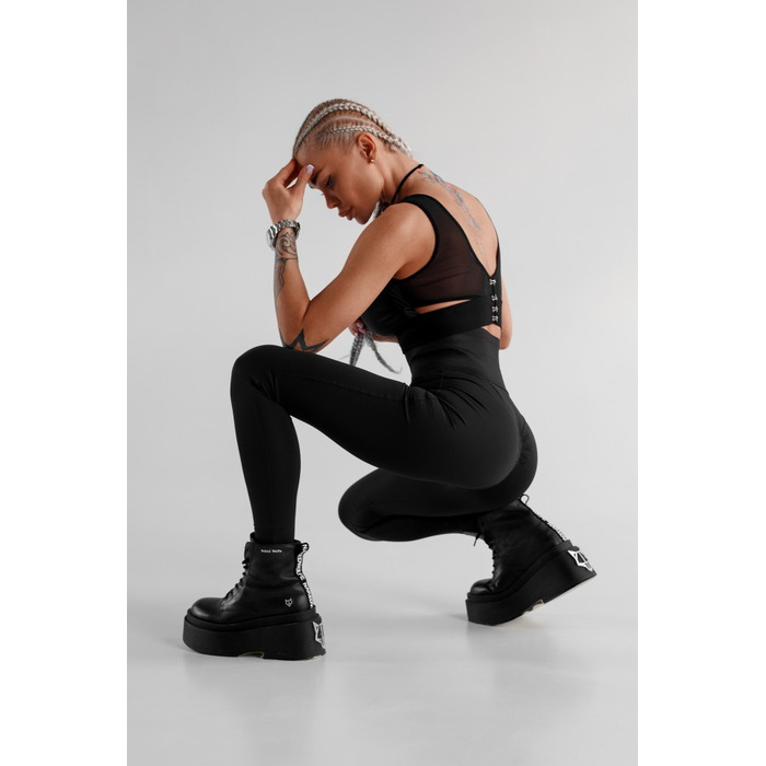 Леггинсы FZ Black Leggings Corset Waistband With Hooks
