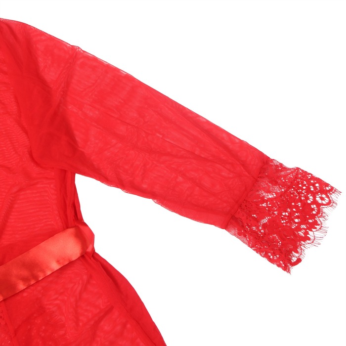 Халатик Star Night з поясом та мереживом, червоний, XS-S