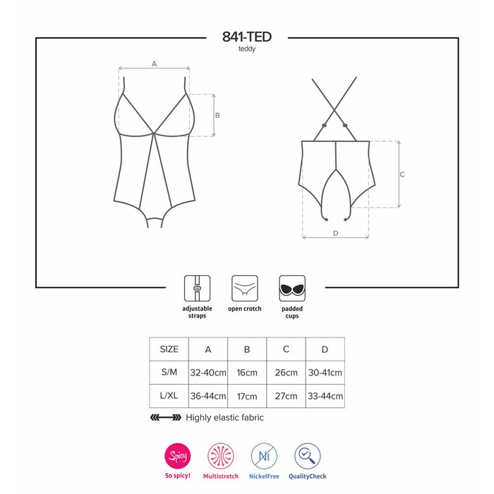 Боді із прозорої сіточки Obsessive 841-TED-1 з відкритим доступом, чорний, S/M