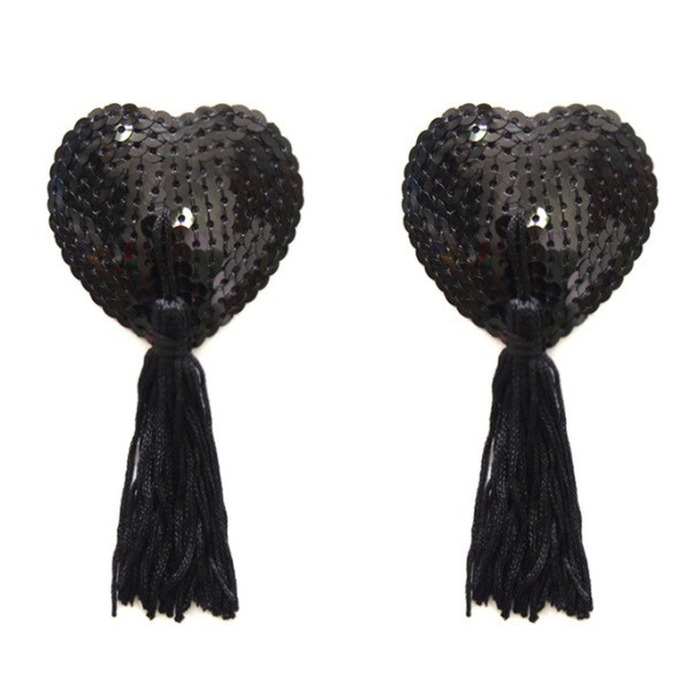 Пестисы в форме сердечек с пайетками и кисточками Sunspice, черные