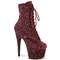Чоботи Pleaser Adore-1020RM *7-дюймовий каблук, 2 3/4-дюймові черевики до щиколотки з сіткою RS на шнурівці збоку, бордові
