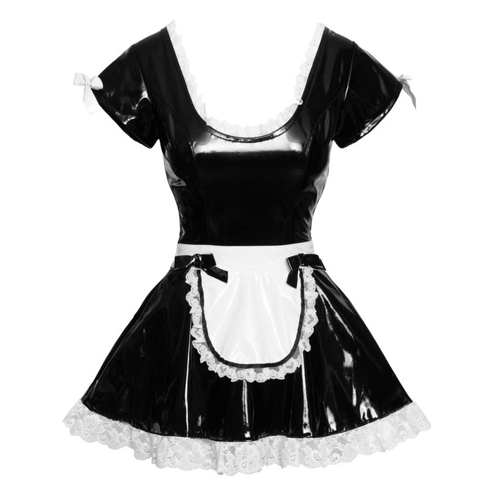 Костюм горничной Black Level Vinyl Maid's Dress из винила, черно-белый, M