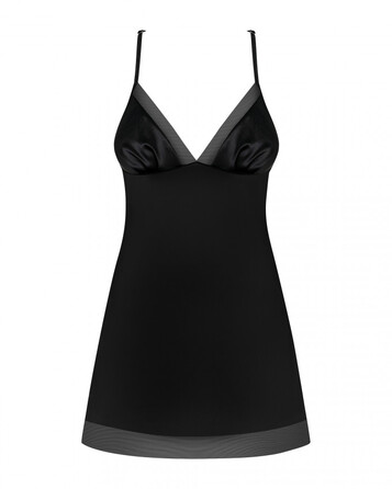 Сорочка атласная черная Obsessive Alifini с декоративными крыльями, L/XL