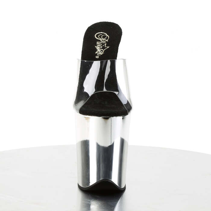 Шльопанці Flamingo-801 на підборі 8 дюймів, шльопанці PF 4 дюйми з хромованим дном, прозорий/сріблястий хром