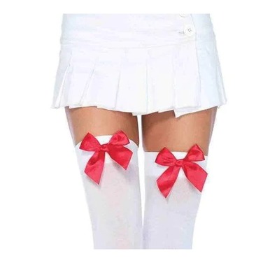 Панчохи з червоним бантом Leg Avenue, білий/червоний