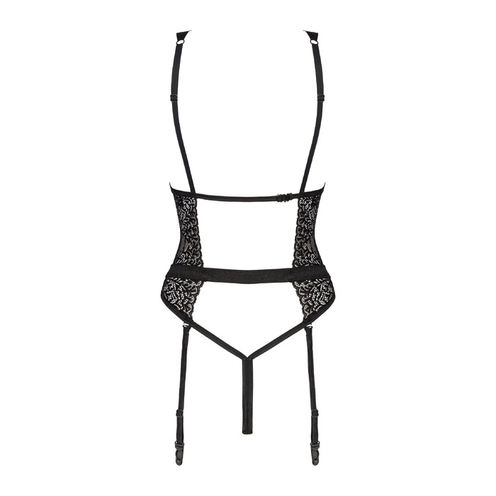 Мереживне боді зі знімними підв'язками для панчох Obsessive Yaskana чорний, XS/S