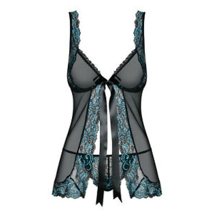 Комплект Obsessive Amanta babydoll Чорно-Бірюзовий L/XL