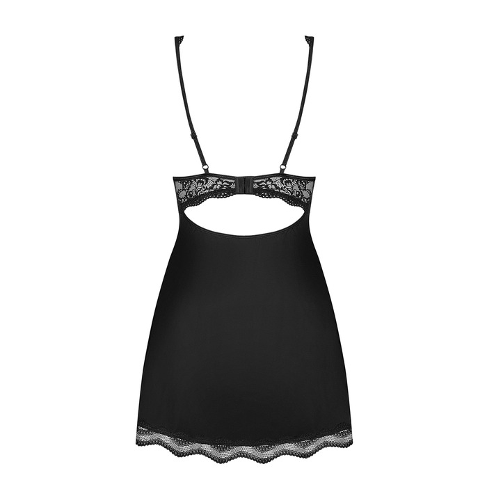 Сорочка с ажурным лифом и стрингами в комплекте Obsessive Luvae черный, S/M