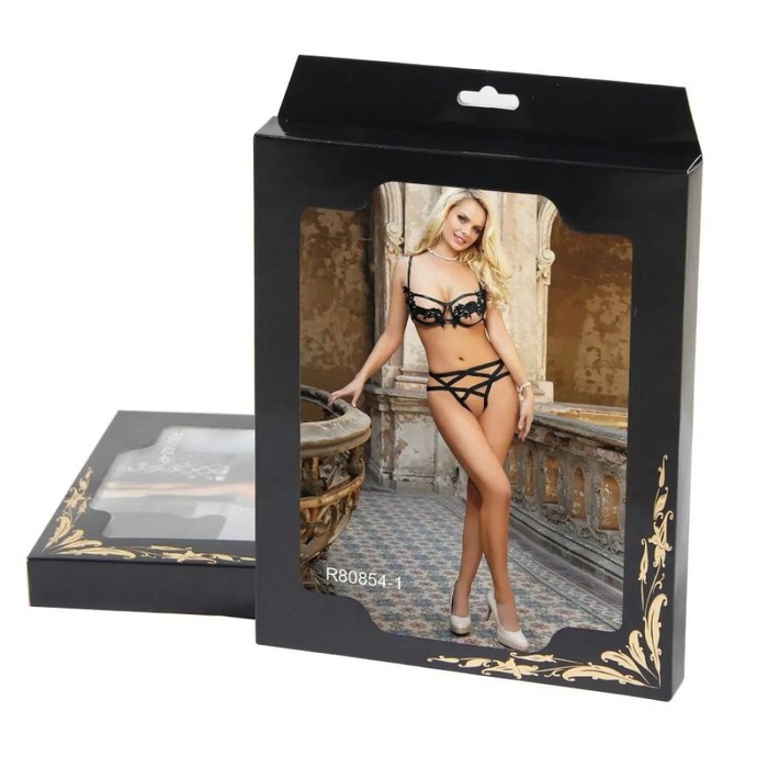 Комплект контурного белья с декоративной аппликацией Star Night черный, XL