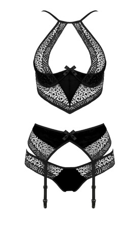 Комплект белья с ажурными вставками и поясом для чулков SCARLET SET black S/M - Passion