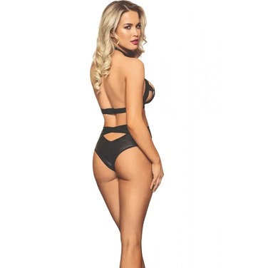 Боди черное сексуальное Sunspice с молнией спереди и вставкой из сеточки, S/M