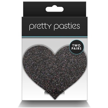 Набор из 2-х пар пестисов в форме сердца NS Novelties Pretty Pasties Glitter Hearts, черный/золотой