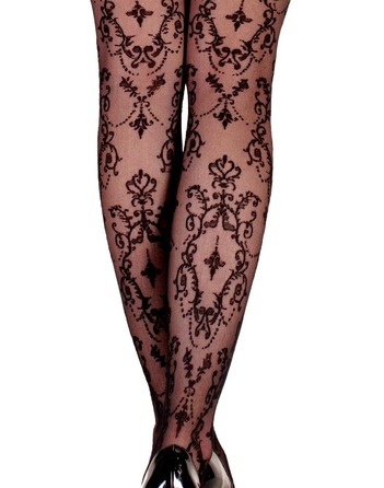 Панчохи на силіконовій стрічці чорні Ballerina's Secret BS113 з візерунком бароко, по всій довжині, S/M
