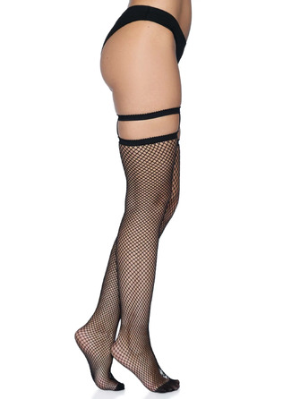 Панчохи в сіточку з чорними підв'язками Leg Avenue Thigh highs with garter top O/S